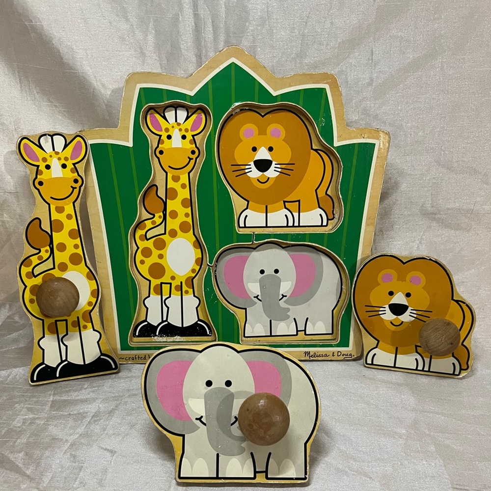 Elephant Wooden Toy with Pink Ears